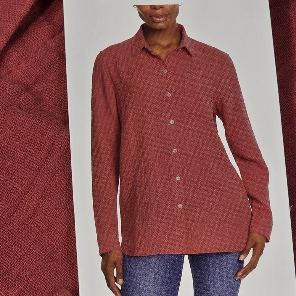 Jessica Simpson Women's Collared Relaxed Loose Fit Shirt, Coral Red, Size S - Picture 8 of 9